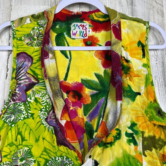 VTG Jams World Vest Medium Tropical Floral Art Colorful Retro Resortwear Top - Picture 2 of 8